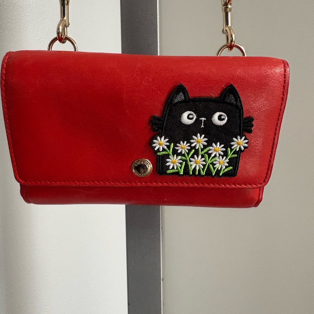 Coach Red Clutch with Cat and Floral Embroidery